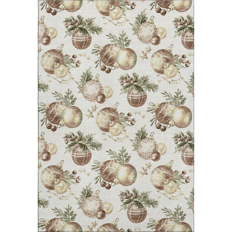 Premium Machine Washable Ingrassellino AMF1828 Christmas Balls Rug, Rectangle 8' x 10'