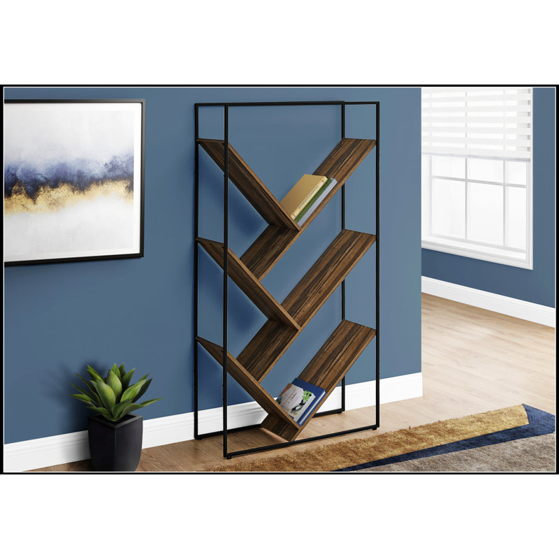 Bibliothèque moderne à 3 niveaux avec tablettes inclinées, pour un rangement élégant dans le bureau et la chambre à coucher