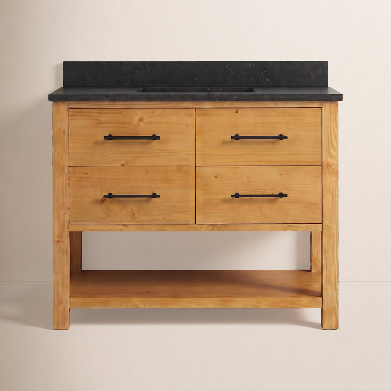 Ensemble de meuble-lavabo simple 42 po Keri, Naturel / Noir antique