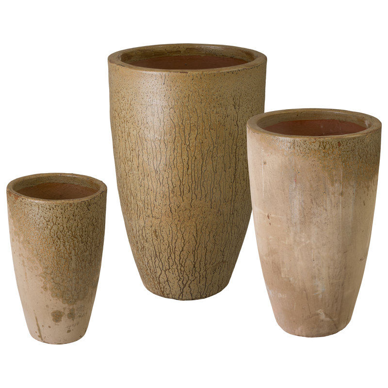 27.5 in. Antique Amber Ceramic Round Planter (27.5 in. L x 27.5 in. W x 43 in. H) with Drainage Hole