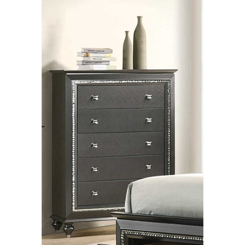 Commode 5 tiroirs Kinnaird, Gris métallisé