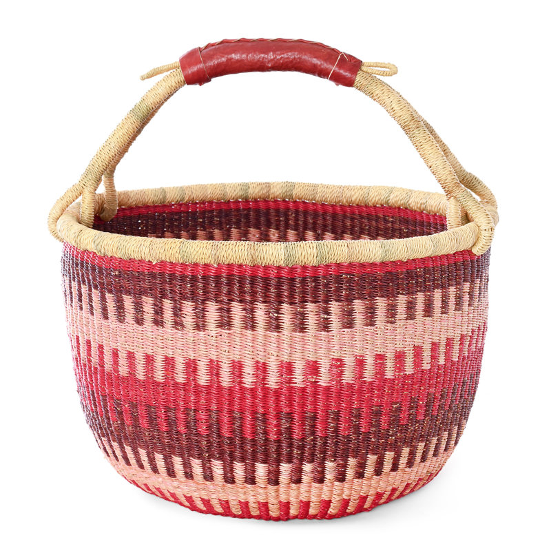 Primrose Patterned Bolga Basket, Red/Pink