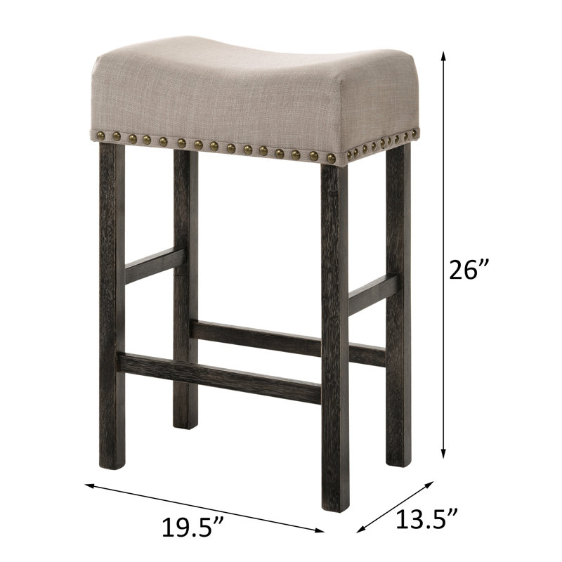 Tabouret de comptoir rembourré en lin brun clair (2) - Sans dossier avec pieds pour tabourets de hauteur de décor de bureau (deux)