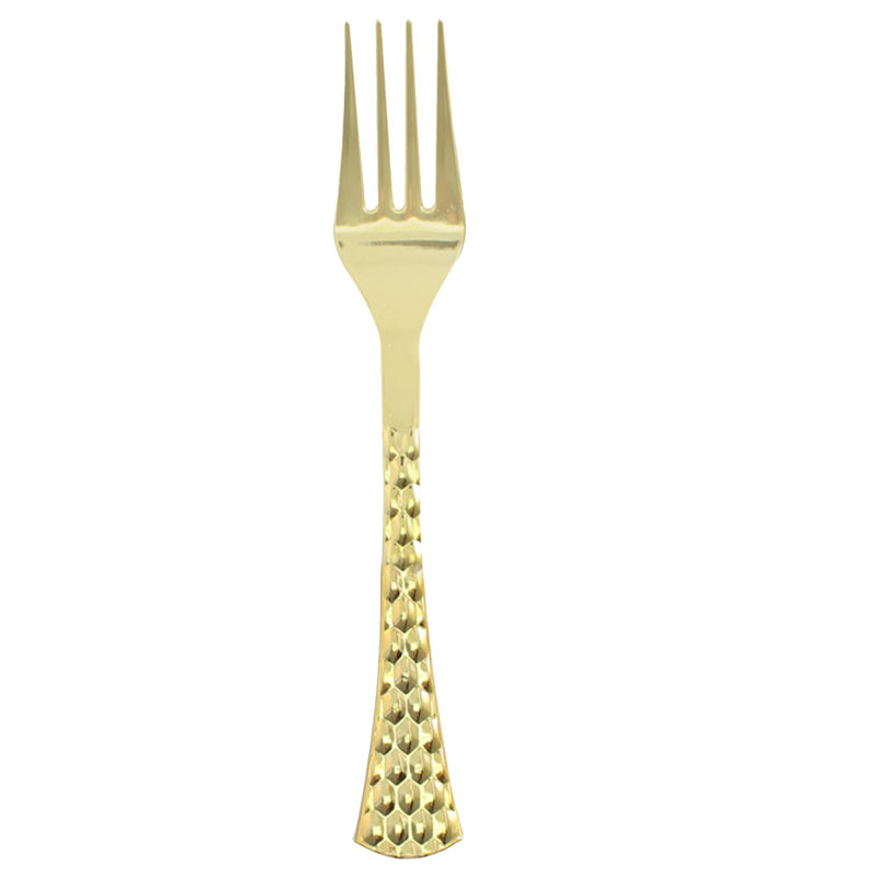 Fourchette en plastique jetable martelée éco-responsable 120 invités, Or
