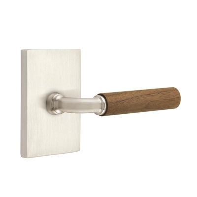Ensemble de leviers de passage Emtek Select avec rosette rectangulaire moderne et tige en R, poignée en noyer foncé (CF)