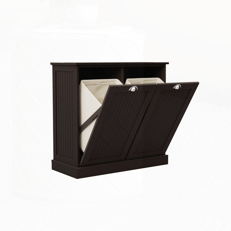 Two-Compartment Tilt-Out Laundry Sorter Cabinet, Black