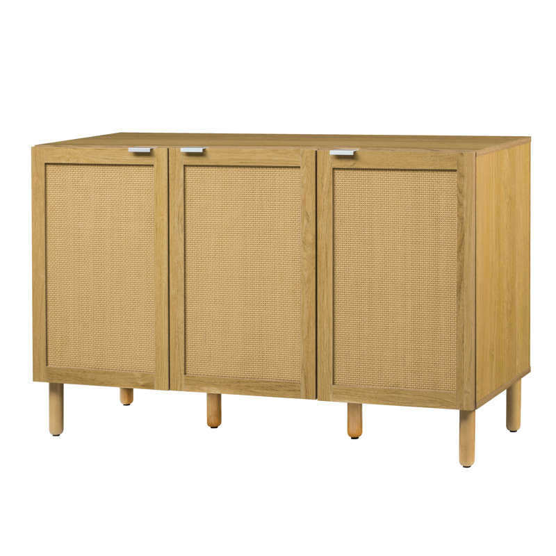 Brown Synthetic Rattan 3-Door Sideboard with Black Top