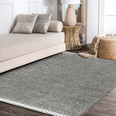 Felicdad Shag Plush Tassel Charcoal Rug