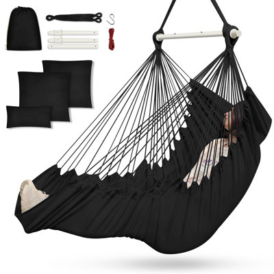 Hammock Chair, Hanging Chair With 3 Cushions And Foot Rest Support, Sturdy Metal Spreader Bar Max 500Lbs, Swing Chair For Bedroom, Indoor & Outdoor