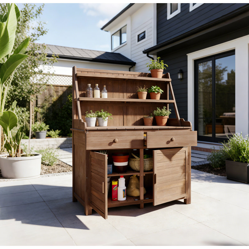 Banc de rempotage en bois de sapin brun avec entretien facile pour le jardinage de patio, Brun