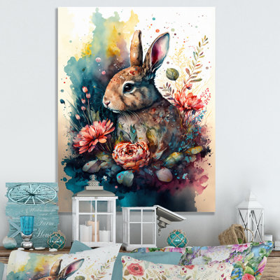 «Cute Rabbit Floral Art I», reproduction d'art sur toile