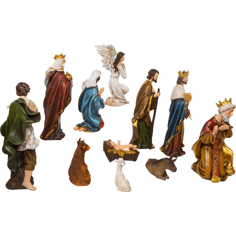 15-Inch Multicolor Resin Nativity Scene Set with 11 Pieces