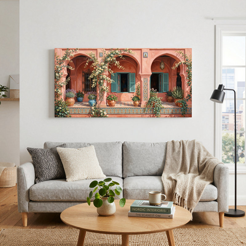 Ensemble de 1 tableau sur toile représentant une cour mauresque, 32“W x 16”H, Wrapped Canvas
