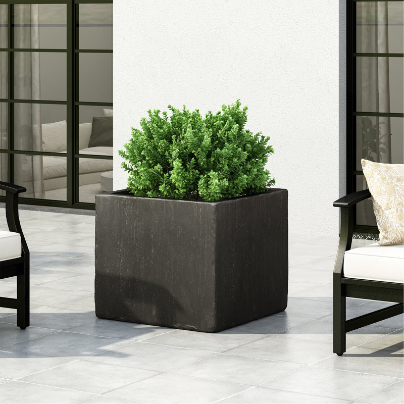 Jardinière extérieure en pierre moulée carrée, l 21,71 po x P 18,4 po, noire, entretien - carrée 21,5 po sans odeur