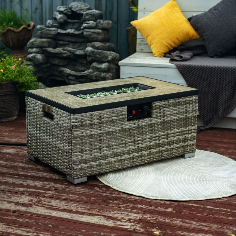 Propane Fire Table, Tank Holder Included, Beige With Ceramic Tile Tabletop, 31.44In Depth, 20.05In Width, 14.99In Height, 80Lb & Tile, D, W, H, Weight