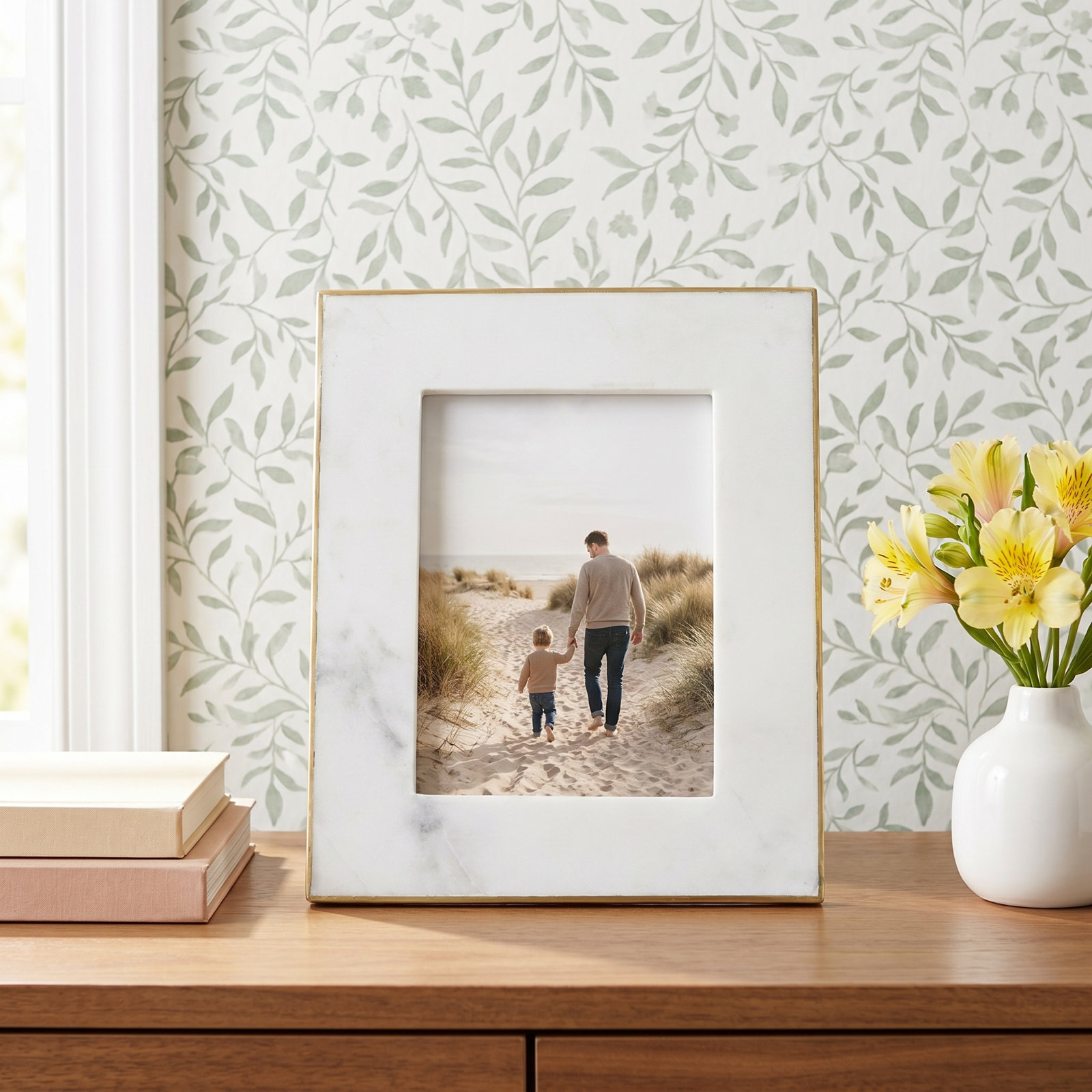 Gibbs White Marble Matte Picture Frame with Mat, 5" x 7"