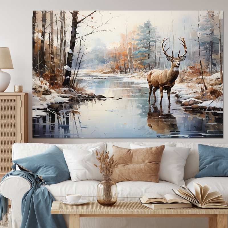 Deer Winter Serenade - Animals Canvas Wall Art