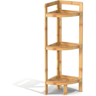 Bamboo Standing Shelf, 3 Tier Corner Shelf Stand, Free-Standing Shelf Units, Triangular Curved Corner Shelf Stand