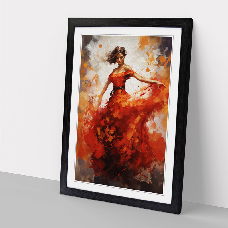 Flamenco Dancer Abstract - Single Picture Frame Print on Wood, Black, 64cm H x 46cm W x 2cm D