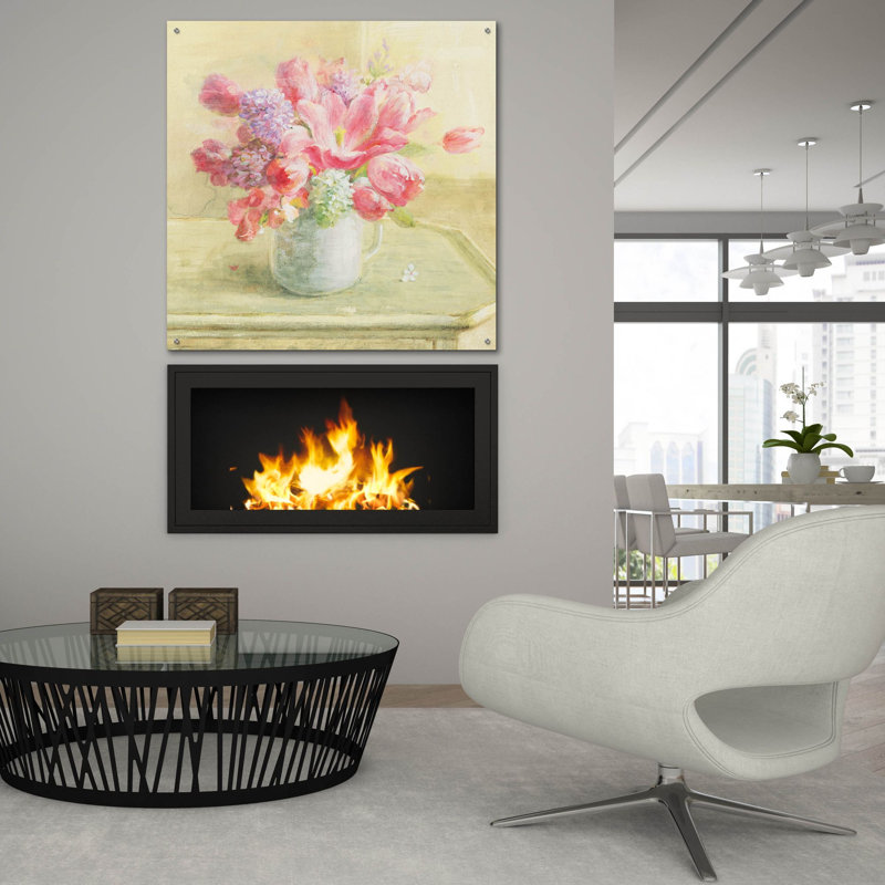 «Tulipes and Hyacinths On White» par Danhui Nai, art mural en verre acrylique, H 36 po x l 36 po x P 0,2 po
