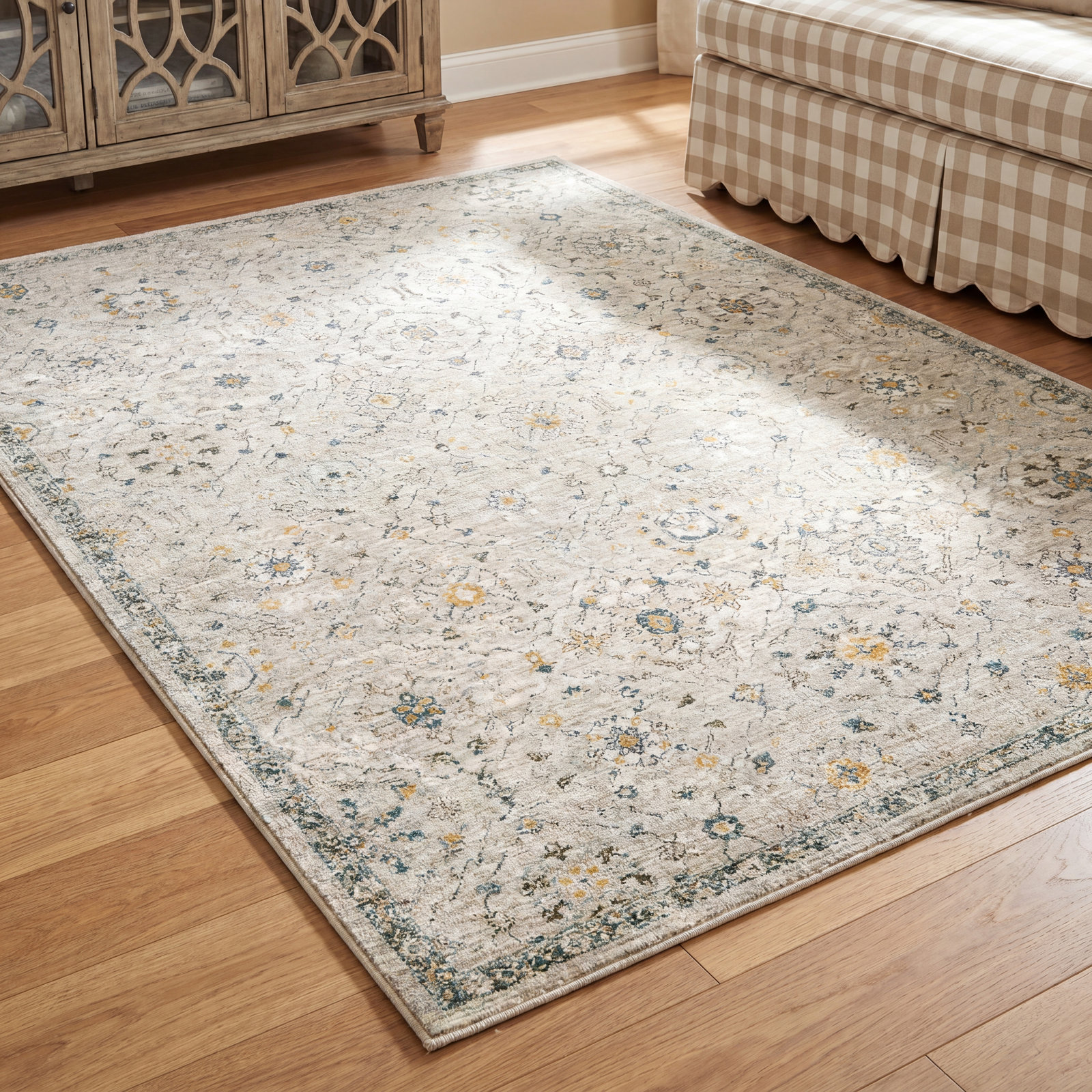 Elsadora Beige/Blue/Green Rug, Rectangle 7'10" x 10'3"