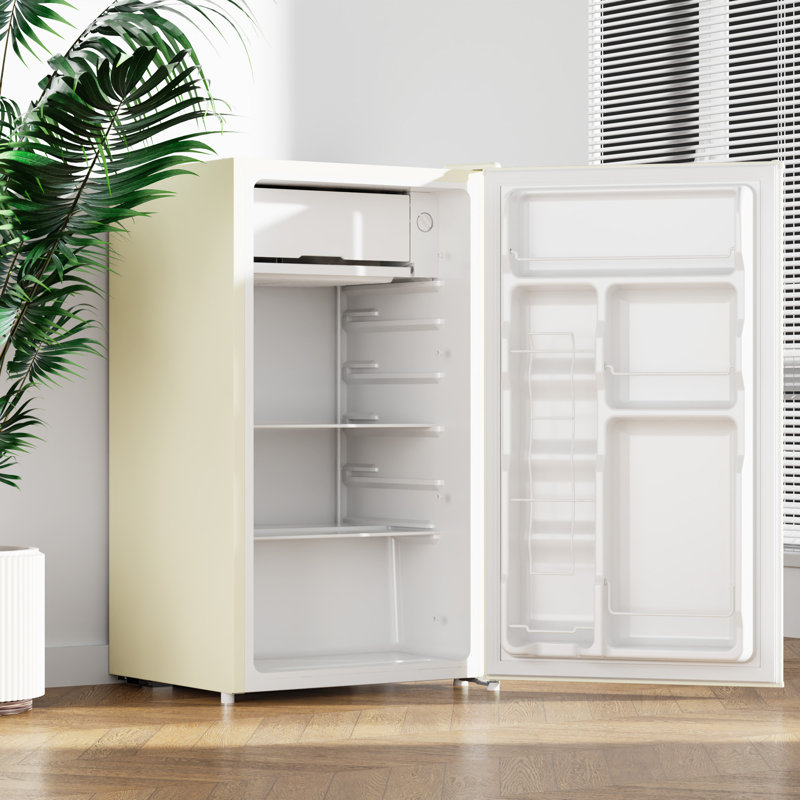 BANGSON 3.2 Cu.Ft Mini Fridge with Freezer, Low Noise Energy Efficient Compact Refrigerator for Dorm Room, Apartment, Office，Cream White