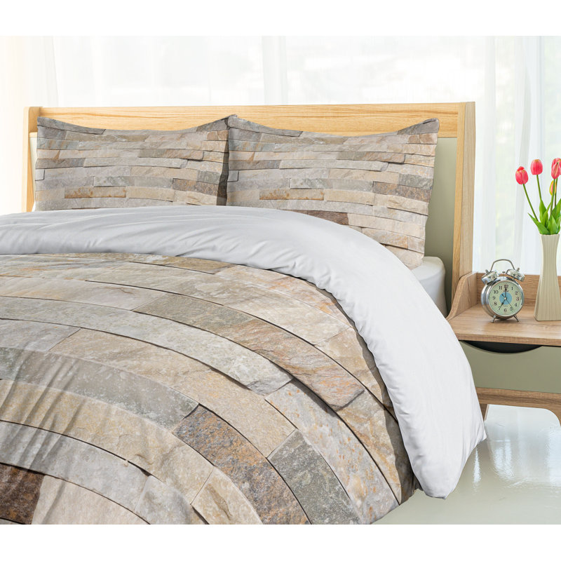 Twin Cream Beige Tan Brick Wall Duvet Cover Set