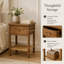 Table de chevet noyer brun avec coins arrondis, pieds en bois massif, tablette en jute et tiroir pour la chambre à coucher