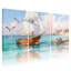 Nautique, voilier, mouettes, océan, roches, ciel, réflexion, ensemble de 3 impressions sur toile-605858833