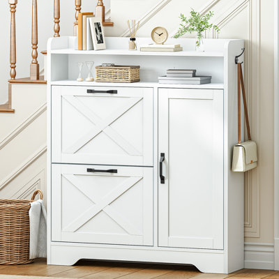 Narrow Shoe Storage Cabinet with Adjustable Side Cabinet