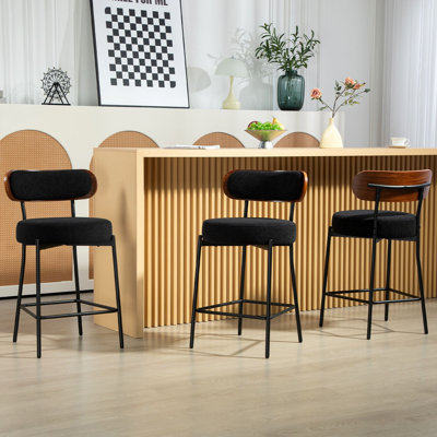 Counter Height Bar Stools, 28'' Bar Stools Set Of 3, Boucle Counter Stools With Back, Boucle Bar Stools For Kitchen Island, Dining Room