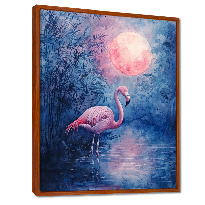 Colomba, flamant rose au clair de lune II, art mural flamant rose, Brun, H 32 po x l 24 po, Impression encadrée