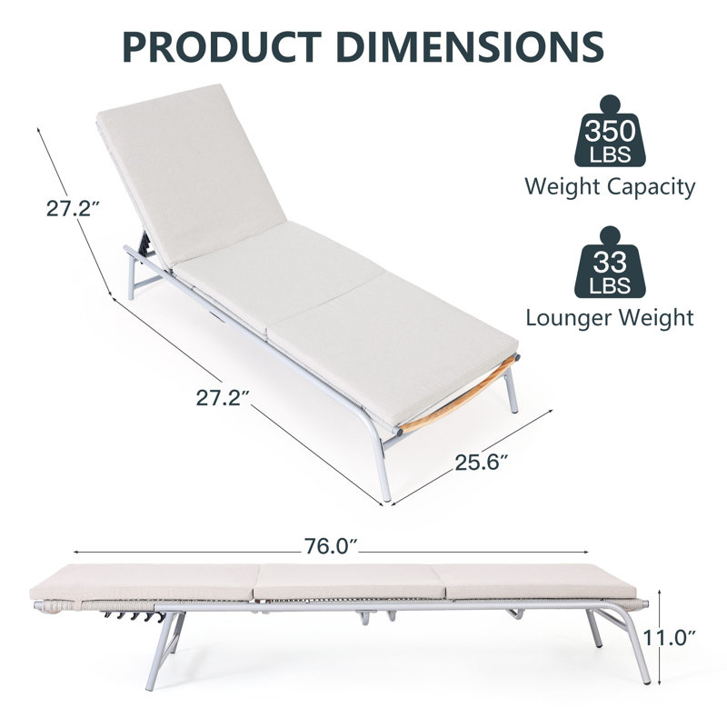 Chaise longue inclinable 76 po avec coussins Mamchand