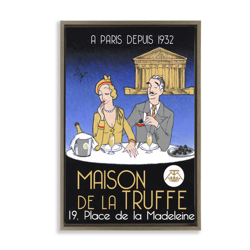 Art mural rétro sur toile flottante, truffes et champagne, design par Jean-Pierre Got, H 25 po x l 17 po