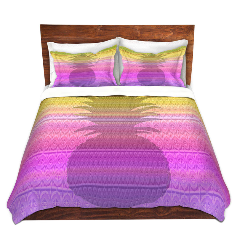 Ensemble de housse de couette ananas, 1 housse + 2 taies très grand lit, Rose / Mauve / Jaune