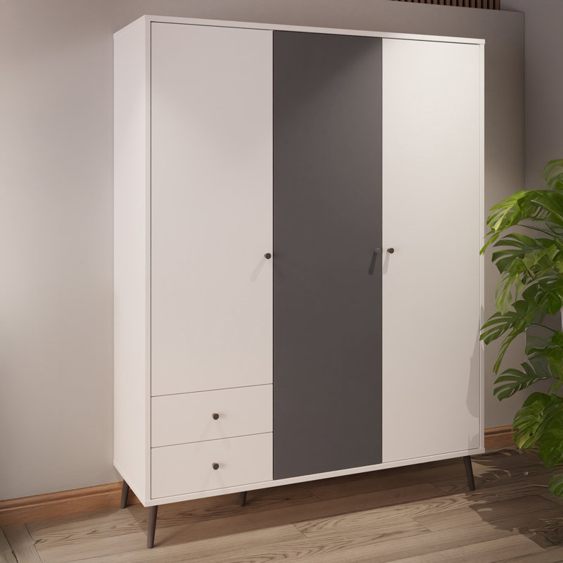 HARLLSON 3 Door Manufactured Wood Wardrobe, White/Black