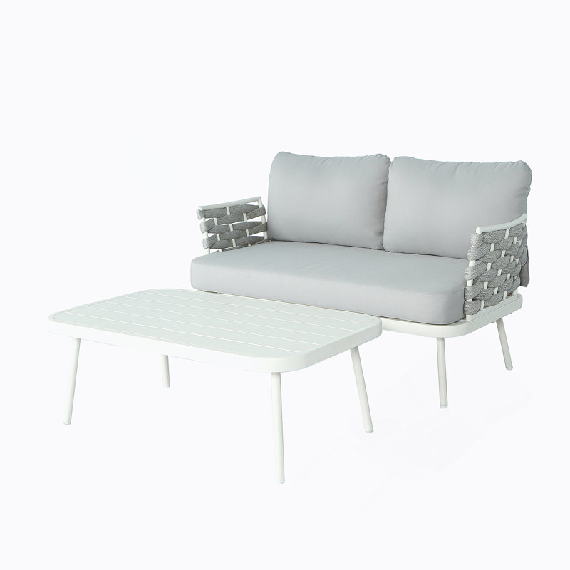 Steel Loveseat And Table, Off White+Grey, Off-White, Off-White