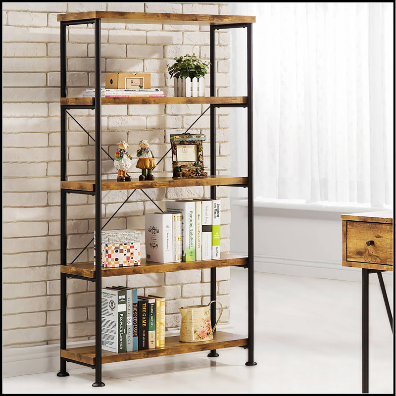  Bibliothèque à 4 tablettes avec rangement spacieux et design élégant, pour les maisons et les bureaux modernes., Brun