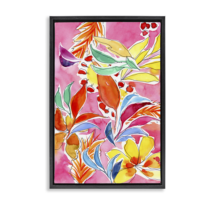 «Whimsical Leaves On» par Victoria Barnes, H 31 po x l 21 po, Cadre flottant noir de jais