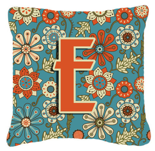 Lettre fleurs Monogram rétro intérieur/extérieur Throw Pillow, 18" H x 18" L x 5.5" D, E