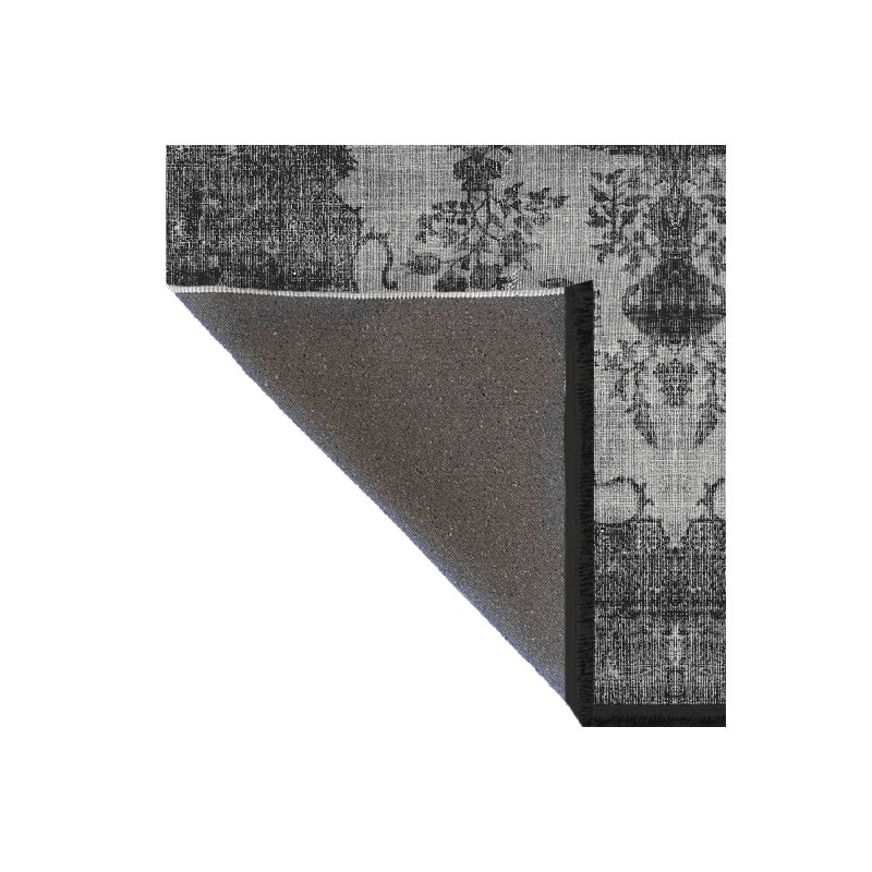 Tapis décoratif gris foncé à motifs traditionnels, Tapis de couloir 3 pi 3,37 po x 6 pi 6,74 po