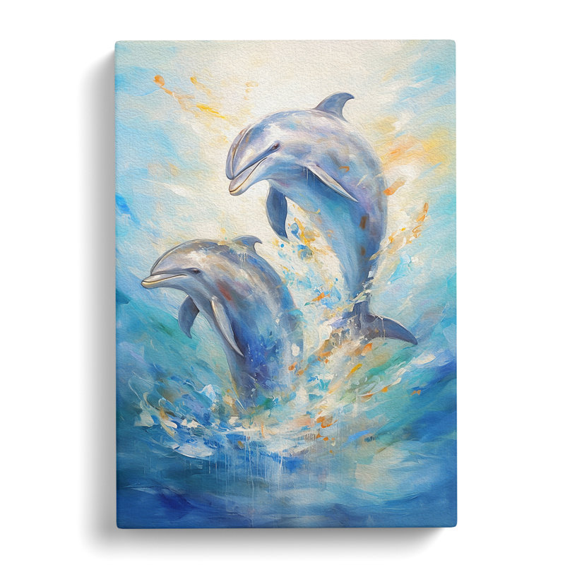 Dolphin Impressionism No.2 - Wrapped Canvas Print, 76cm H x 50cm W x 3cm D