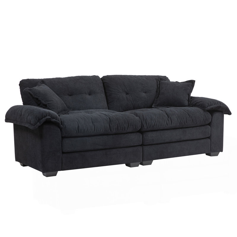 84" Chenille Sofa Small Sofa Loveseat Deep Seat Sofa Couch With 2 Throw Pillows & Memory Foam For Living Room Apartment Office Lounge-Black