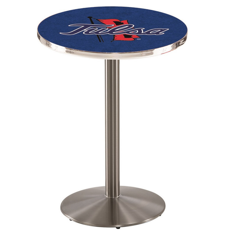Round Metal Base Dining Table, Stainless Steel, University of Tulsa