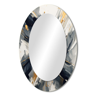 Gold And Grey Abstractions I - Modern Oval Wall Mirror