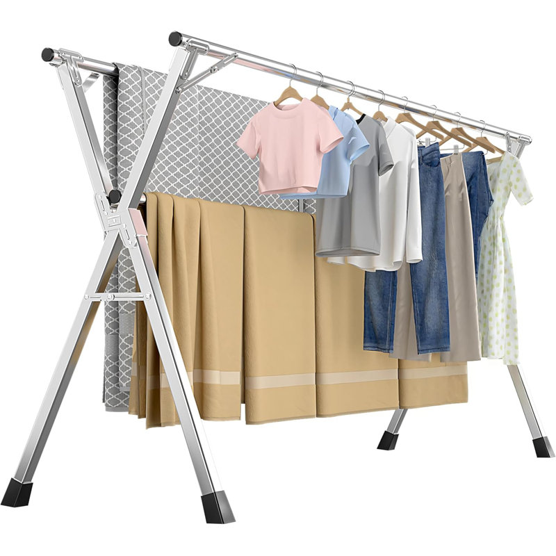 Séchoir à vêtements pliant en acier inoxydable de 63 pouces pour l'extérieur