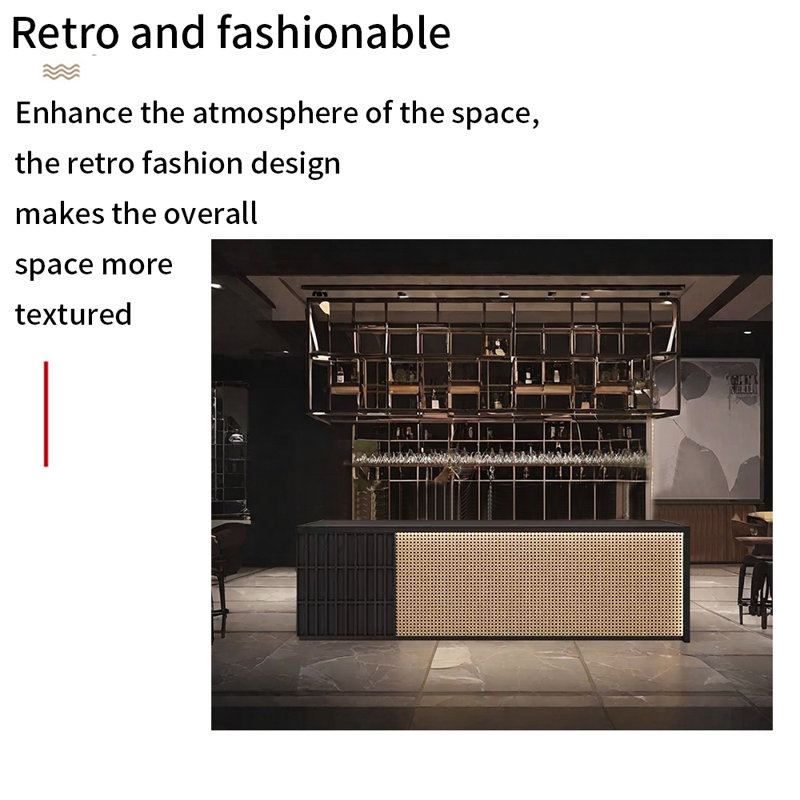 Large Rectangular Bar Counter，Rustic Reception Desk, Black/Burlywood