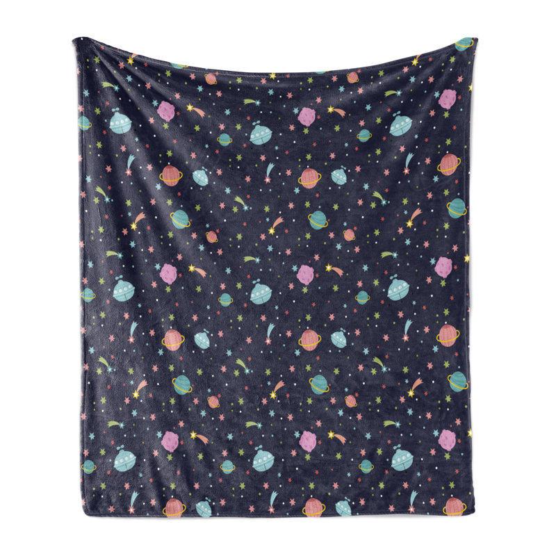 Ambesonne Space Fleece Throw Blanket Alien Planets Asteroid Multicolor, 50" W x 70" L