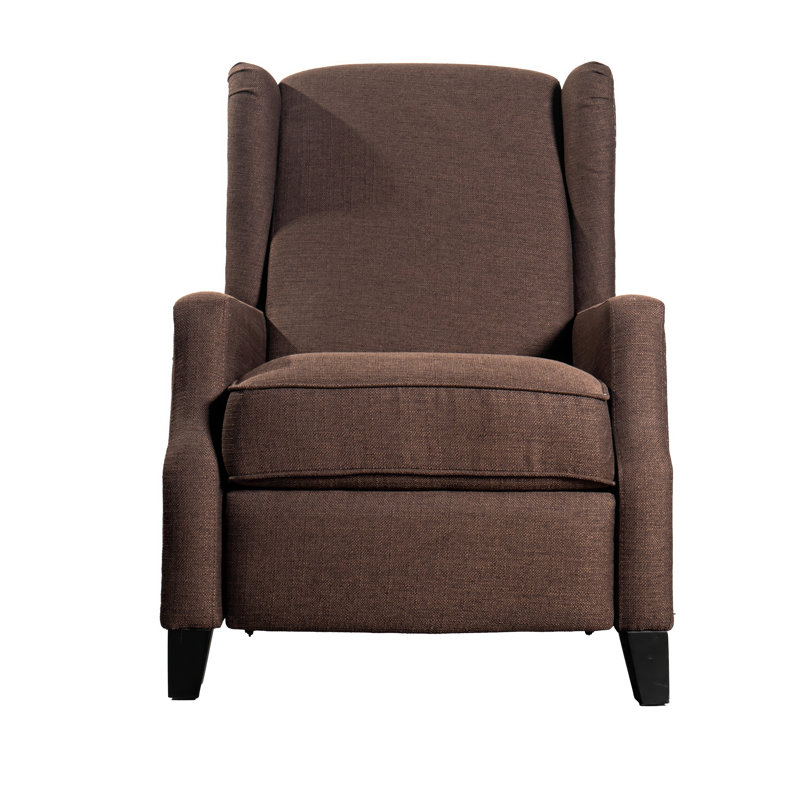 Suzie Polyester Fabric Upholstered Slim Wingback Push Back Recliner, Brown