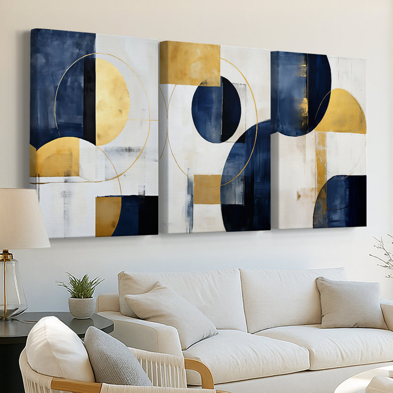 ABSTRACT Series DLVI - Toile tendue sur mesure - 3 pièces, H 48 po x l 96 po